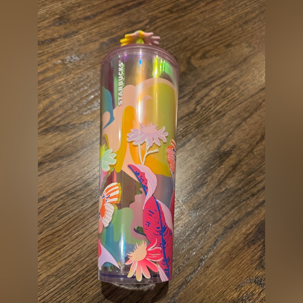 Rare Starbucks retired Iridescent Floral Tumbler with Pink and Orange Accents